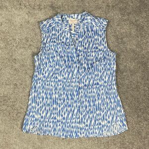 Laundry by Shelli Segal Blue White Sleeveless Blouse Button-down Top V Neck 8